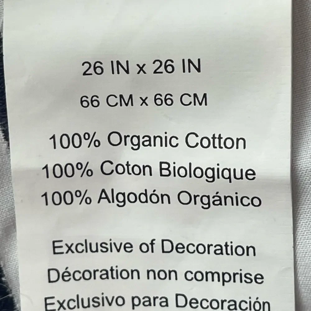 Pottery Barn Organic Cotton White with Black Cotton Percale Euro Sham 26” Square